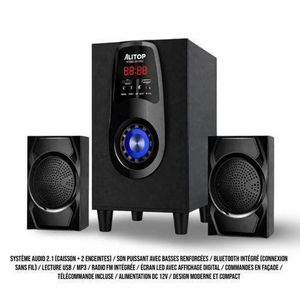 ALiTOP  Woofer Enceinte Bluetooth Portable Haut-Parleur Avec Microphone sans Fil - Noir