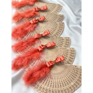 Lot De 5 Pièces - Éventails En Bambou à Plumes Décoratifs Pour Filles D’honneur -Saumon.