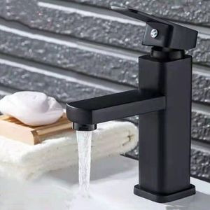 Robinet De Lavabo De Salle De Bains En Laiton/céramique Mode Noir Fond En Cuivre Carré à Trou Unique Peinture De Cuisson Robinets D'évier Chaud Et Froid