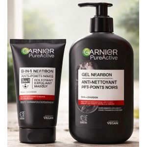 Duos : Gel Nettoyant 250ml + Masque Exfoliant 150ml Visage Anti - Points GARNIER PURE ACTIVE Au Charbon NHA Peaux Mixtes à Grasses Tendance Acnéiques Importé De France Noirs GARNIER PURE ACTIVE Au Charbon NHA 