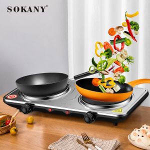 Sokany Plaque Électrique SK-5102   Double Infrarouge 2000W, Réchaud Portable à 2 Foyers, Compatible avec Tous Types de Casseroles, Thermostat Réglable, Surface en Acier Inoxydable