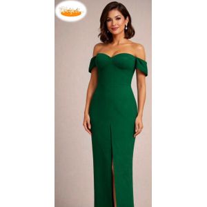 Mode Robe Longue de Soirée Vert Émeraude Épaules Dénudées à Fente Avant - Glamour Chic & Sensuel 