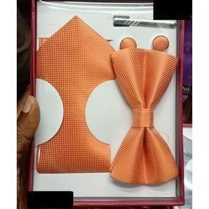 Coffret Accessoires Cravate + Pince + Nœud Papillon + Pochette + Bouton De Manchettes - ORANGE