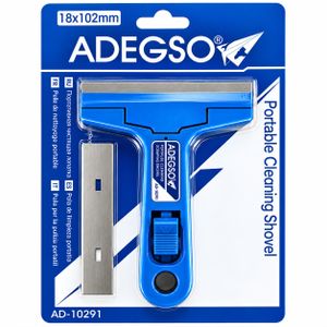 Adegso Grattoir à Vitres Portable AD-10291, Pelle de Nettoyage avec Lame Métallique, Outil de Nettoyage pour Vitres, Fenêtres, Miroirs et Surfaces Lisses, avec Lame de Rechange