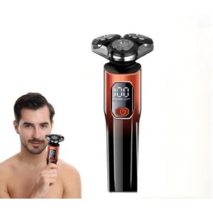 Rasoir électrique rotatif pour homme, conception à trois têtes magnétiques, affichage numérique.