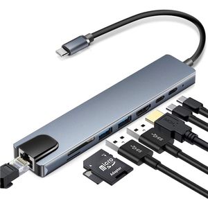  LIX Hub USB-C Premium 8-en-1 - HDMI 4K, RJ45 Gigabit, USB 3.0, Lecteur SD/microSD, Power Delivery - Compatible Windows, Mac, Linux, Android, iPad & Chromebook