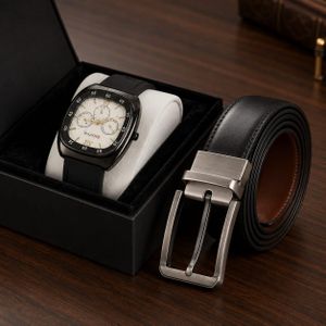 Montre + ceinture en cuir synthétique 