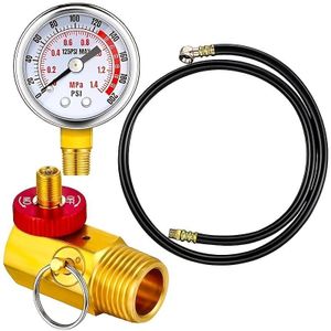 Kit de réparation portable pour bouteilles de gaz, comprenant une soupape de sécurité, un manomètre 0-200 PSI et un tuyau de bouteille de gaz de 1,2 mètre.