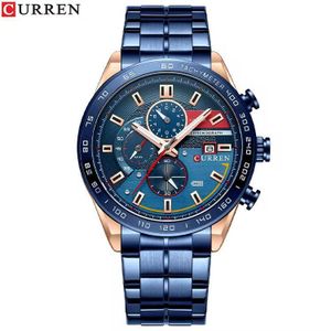 Curren Montre homme chic bleu unique en acier inoxydable 