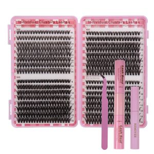 Kit de 640 faux cils en touffes, cils individuels professionnels à poser soi-même, volume mixte 30D/40D/50D, kit complet avec colle et outils.