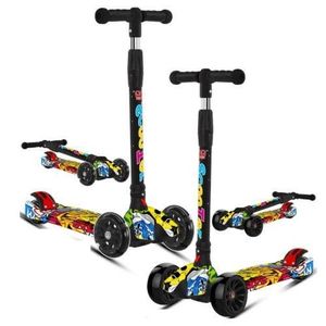 Gn Article Trottinette à 3 roues pour enfants scooter pliable à hauteur reglable avec roues lumineuses pour enfants de 2 à 8 ans