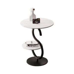 Agréable Table d'appoint ronde à 2 niveaux, style marbre, idéale pour canapé, coin repas, salon, chambre ou cuisine
