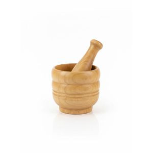 Mortier et pilon en bois clair rainuré - Set de cuisine traditionnel