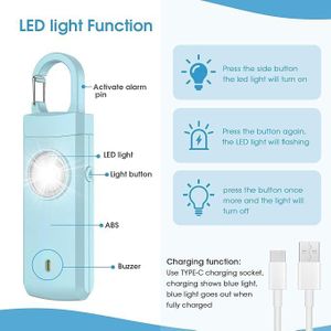 Alarme de sécurité personnelle 130 dB, dispositif de secours d'urgence pour étudiants, rechargeable, dispositif anti-loup pour femmes
