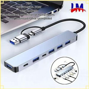 Hub USB-C et USB 3.0 Multi-Ports 7-en-1 - Station d'accueil Double Connecteur pour MacBook, PC Portable et Souris