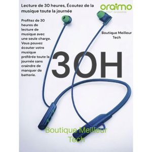 Premium  Oraimo Écouteur Bluetooth Cou Necklace Lite Bleu Vert - Bass Forte - Connecter 2 Appareils - Vibreur BG