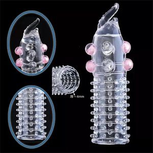 Manchon pénien en silicone réutilisable / Préservatif texturé avec picots et perles (gaine d'extension).