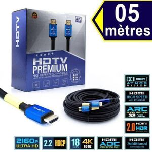 Câble HDMI 5 Mètre Noir Résolution 4k. GH