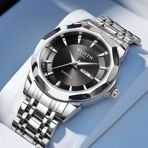 Montre-bracelet pour hommes, série affaires haut de gamme, bracelet en acier, montre à quartz, cadran noir, étanche