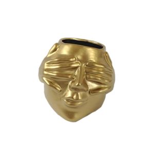 Vase En Ceramique Dore Forme Visage Yeux Caches