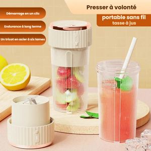 Gobelet Presse-Agrumes Portable Sans Fil 450ML,6 Lames en Acier Inoxydable pour Broyer la Glace,Mini Blender Rechargeable pour Maison et Extérieur