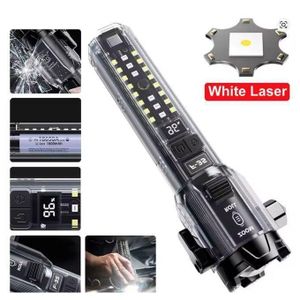 Puissant Lampe de poche LED multifonctionnelle avec lumière latérale COB, chargement USB, torche EDC d'urgence, lampe de poche avec marteau pour l'autodéfense