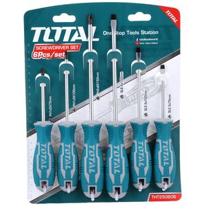 TOTAL Jeu De 6 Tournevis Professionnels En Acier Cr-V (THT250606) - Têtes Magnétiques & Manches Soft Grip