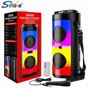 SinG-e Enceinte Portable Bluetooth Super Bass pour Fêtes, Karaoké et Animations, 10W, LED Multicolore, Microphone, Télécommande, USB, TF, AUX, FM et Batterie Rechargeable