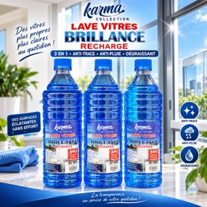 Lave Vitres Brillance Recharge – Nettoyant Vitres 3 en 1 Anti-Trace, Anti-Pluie et Dégraissant 