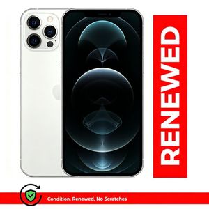Renewed iPhone 12 Pro Max d'Apple, 6 Go de RAM, 128 Go de stockage, écran Super Retina XDR OLED de 6,7 pouces, puce A14, blanc triple.