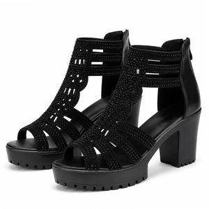 SHJO Chaussures Femme Élégantes en Cuir Synthétique Confortables à Talon Épais Respirantes Noir