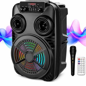 SinG-e Enceinte Bluetooth Portable 20W, Haut-Parleur 8 Pouces Super Bass avec Éclairage LED RGB, Batterie Rechargeable 3000mAh, Microphone, Karaoké, USB, TF, AUX et Radio FM