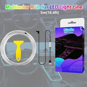 Bande lumineuse LED USB pour voiture, lumière EL froide, éclairage décoratif intérieur, bande néon d'ambiance - 5m(16.4ft) - Multicolore