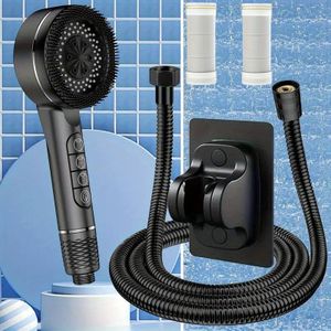 Ensemble pommeau de douche et flexible de 1,5 m – Pommeau haute pression (4 modes de jet) avec filtration du chlore résiduel (Noir)