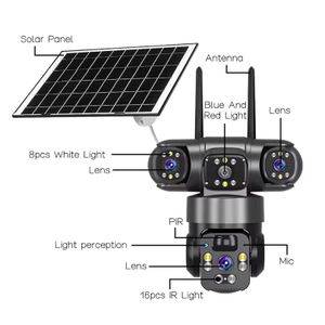 Caméra de sécurité solaire, prix d'usine, V380, visionnage à distance, 3 objectifs, extérieur, 12mp, panneaux solaires, caméra CCTV 