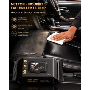 Lingettes Nettoyantes Cuir Voiture - Pack 80 Pcs Soin & Brillance Sièges et Habitacle Auto