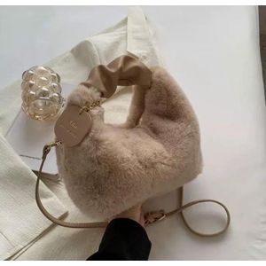 Sac à Main En Peluche Pour Femmes Poignée Roulée Petit Sac à épaule Pour Dames Sac à Dos Casual Modèle Demi-Lune Hobos