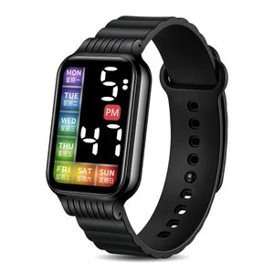 Montre Numérique Carrée LED pour Étudiants - Sport, Alarme, Calendrier, Montre-Bracelet pour Garçons et Filles - Noir