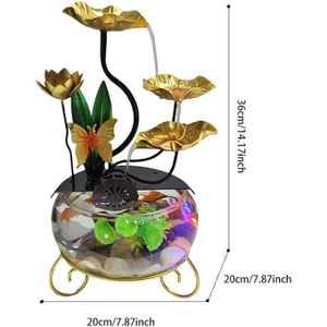 Fontaine de Table Cascade "Lotus Doré" avec Mini Aquarium et Lumière LED