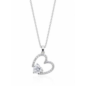 Collier Femme Pendentif Double Cœur Serti de Zircons Brillants – Couleur Argent
