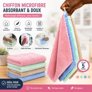 Chiffon microfibre absorbant et doux – Lot de 5 pièces