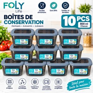 Lot de 10 Boîtes de Conservation Alimentaire Hermétiques – 800 ml – Sans BPA