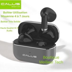 PREMIUM CALUS Écouteurs Bluetooth Blue p12 Noir - Haute Qualité Hi-fi - ENC Annulation Bruit - Boîtier Solide