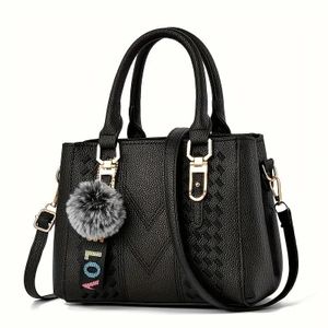 Sac à carreaux brodé - Sac à main élégant pour femme, motif floral, sac bandoulière léger pour tous les jours - Noir