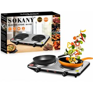 Sokany Réchaud Électrique Double 2000W avec Contrôle Indépendant de la Température, Plaque Chauffante Portable en Acier Inoxydable pour Cuisine, Camping et Voyage