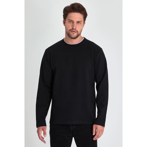 MMETALIC Sweatshirt Homme col rond double, coupe décontractée standard - Noir