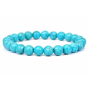 Bracelet en Pierre Turquoise Naturelle – Perles Rondes Extensibles – Unisexe – Élégant & Intemporel