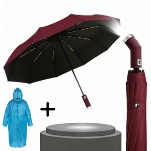Parapluie Automatique avec Torche LED - 10 Baleines Anti-Vent + Poncho Imperméable Offert
