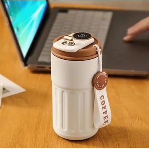 Tasse isotherme en acier inoxydable avec affichage de la température — Tasse à café intelligente pour voiture — Idée cadeau — Blanc