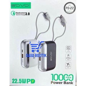 Sovo Power Bank 10000mAh – Charge Rapide 22.5W PD - Câble Type-C et iPhone